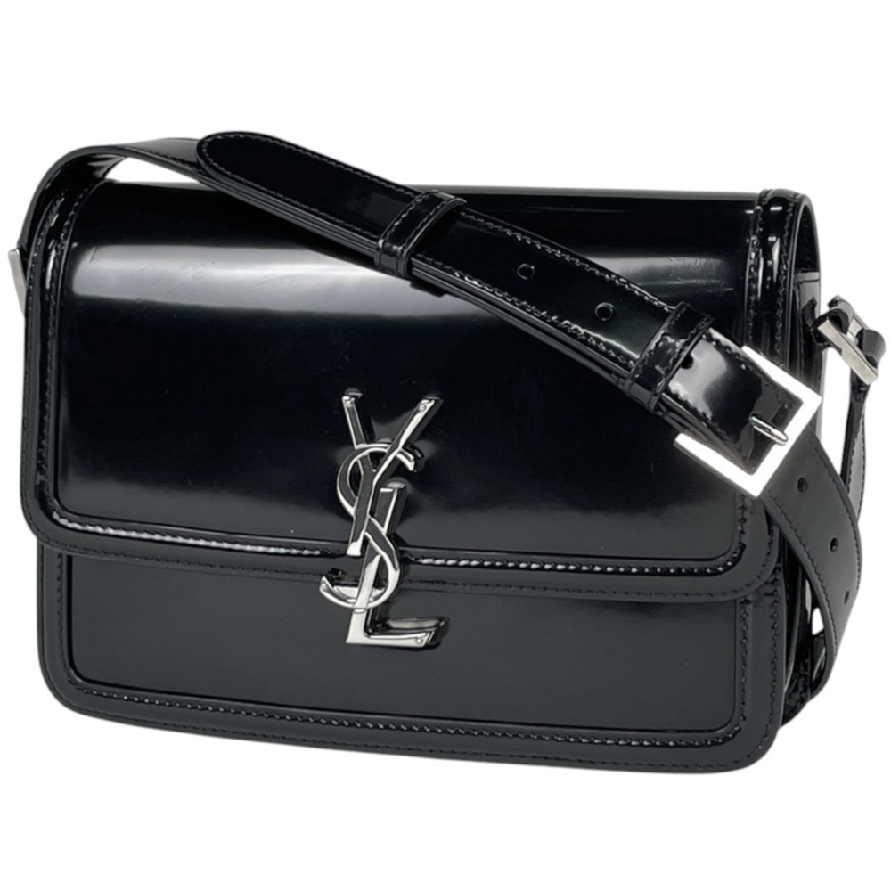 Saint Laurent Solferino Medium Shoulder Bag, Enamel Patent Leather, Black, 71...